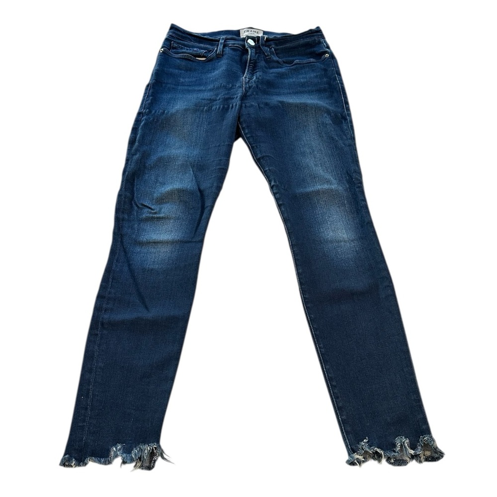 Frame Jeans Frayed Hem Le Skinny de Jeanne Dark Blue Denim Women’s Size 28